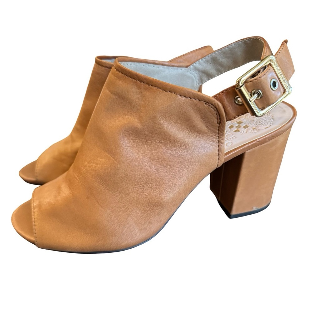 Vince Camuto Brianny Slingback Block Heel Shootie in Fudge Nappa Leather sz 8.5